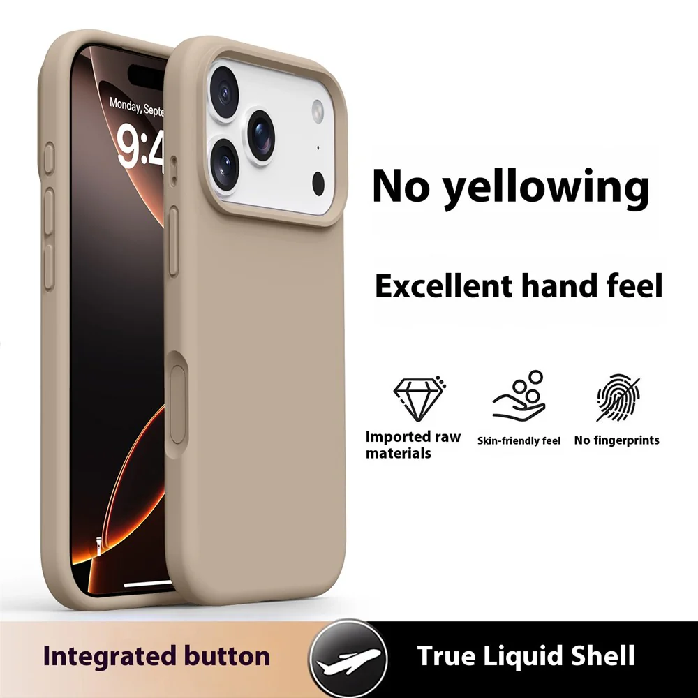 For iPhone 17 Pro Max Case Soft Microfiber Lining Liquid Silicone + PC Phone Cover - Light Coffee - Image 2