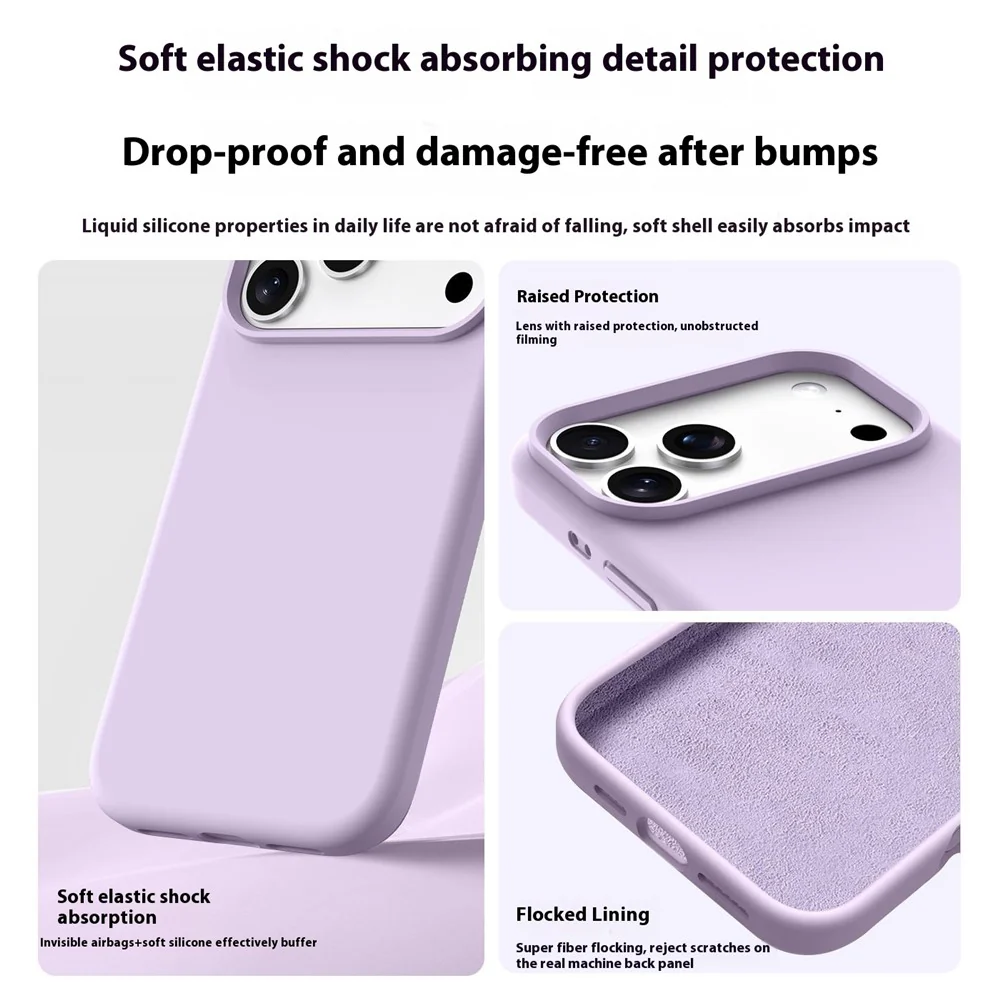 For iPhone 17 Pro Max Case Soft Microfiber Lining Liquid Silicone + PC Phone Cover - Misty Purple - Image 3
