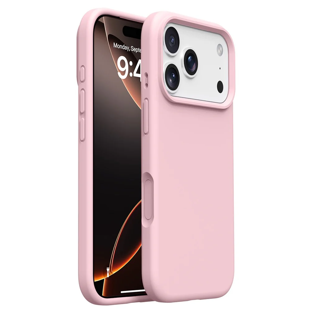For iPhone 17 Pro Max Case Soft Microfiber Lining Liquid Silicone + PC Phone Cover - Sakura Pink