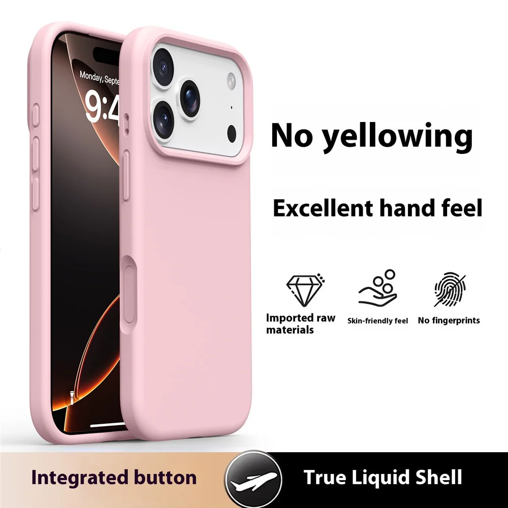 For iPhone 17 Pro Max Case Soft Microfiber Lining Liquid Silicone + PC Phone Cover - Sakura Pink - Image 2