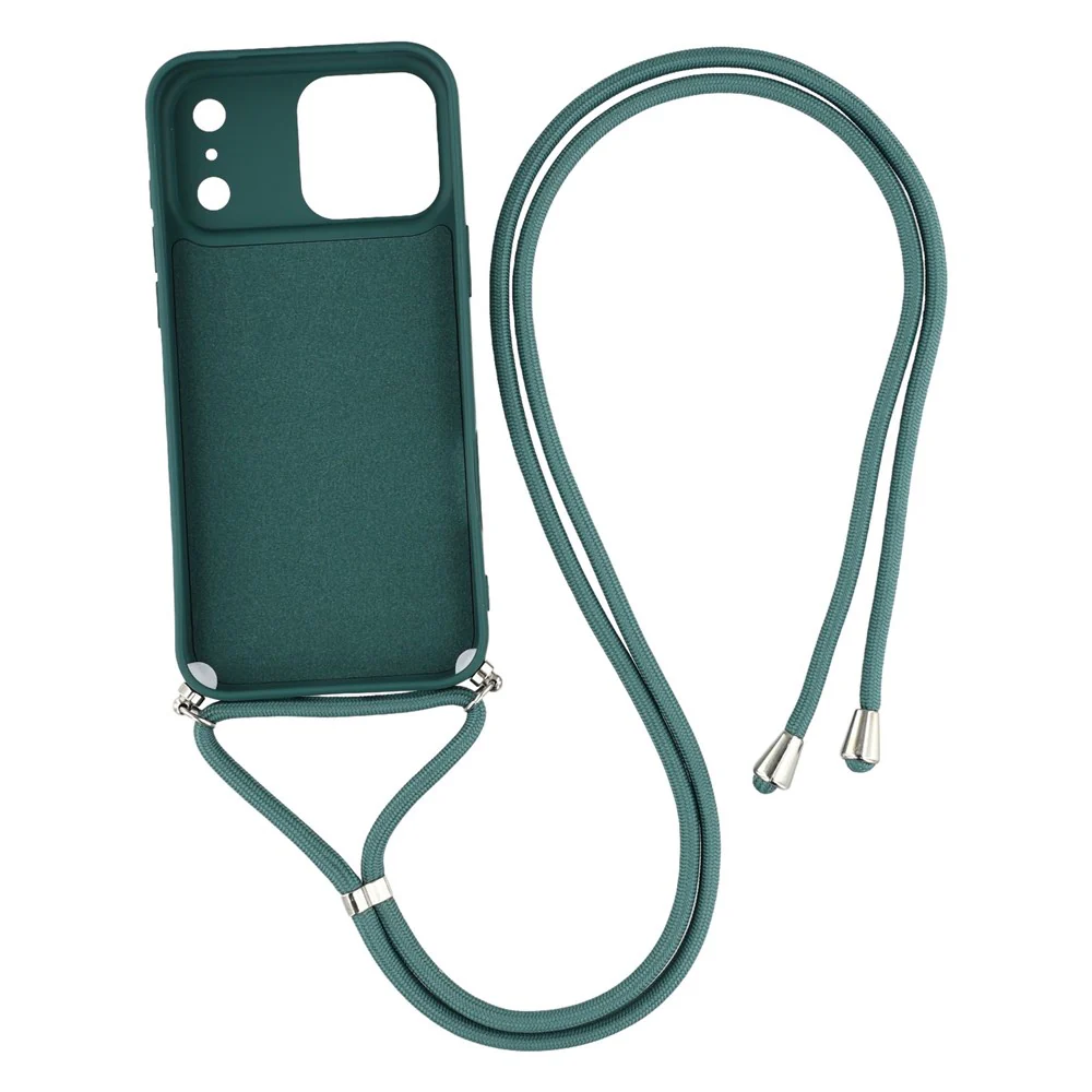 For iPhone 17 Pro Max Case Soft TPU Fiber Lining Phone Cover with Shoulder Strap - Army Green - Image 2