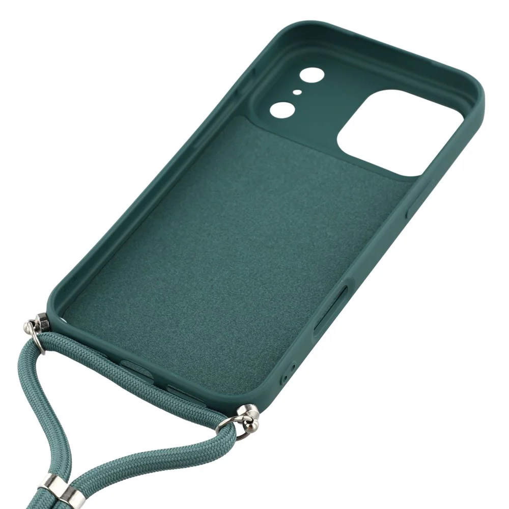 For iPhone 17 Pro Max Case Soft TPU Fiber Lining Phone Cover with Shoulder Strap - Army Green - Image 5