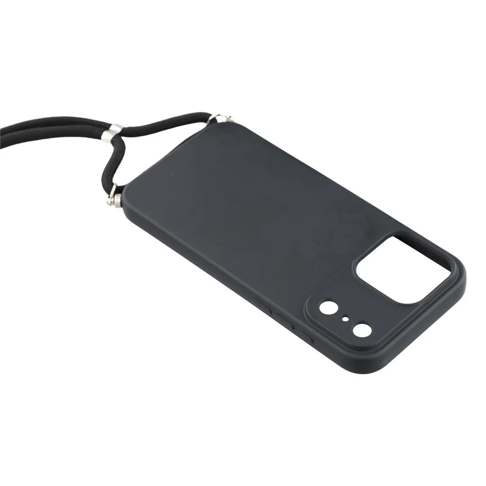 For iPhone 17 Pro Max Case Soft TPU Fiber Lining Phone Cover with Shoulder Strap - Black - Image 4