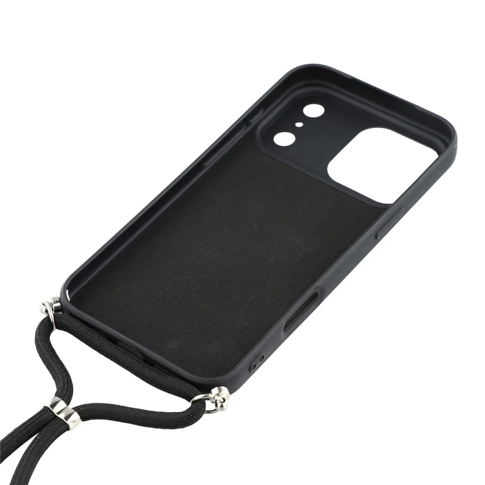 For iPhone 17 Pro Max Case Soft TPU Fiber Lining Phone Cover with Shoulder Strap - Black - Image 5