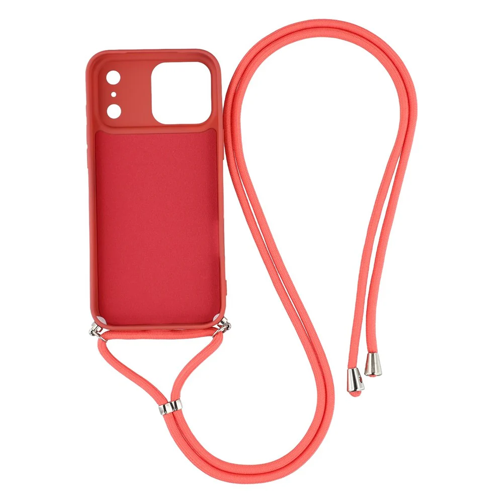 For iPhone 17 Pro Max Case Soft TPU Fiber Lining Phone Cover with Shoulder Strap - Hawthorn Red - Image 2