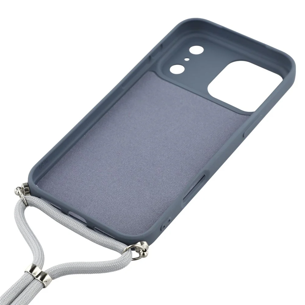 For iPhone 17 Pro Max Case Soft TPU Fiber Lining Phone Cover with Shoulder Strap - Lavender Grey - Image 5