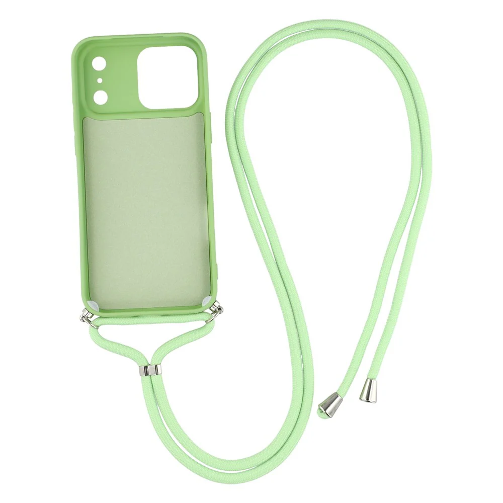 For iPhone 17 Pro Max Case Soft TPU Fiber Lining Phone Cover with Shoulder Strap - Matcha Green - Image 2
