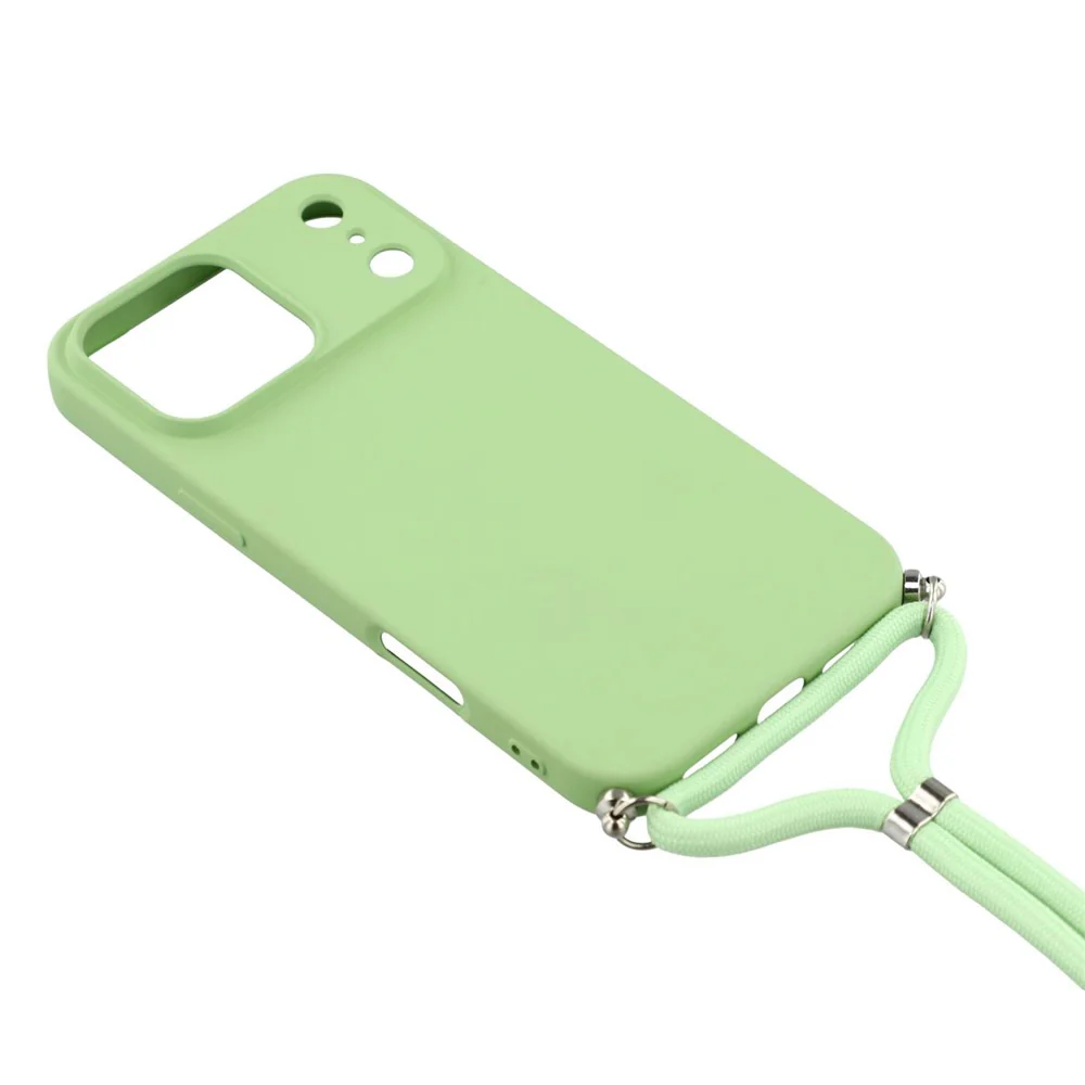 For iPhone 17 Pro Max Case Soft TPU Fiber Lining Phone Cover with Shoulder Strap - Matcha Green - Image 3