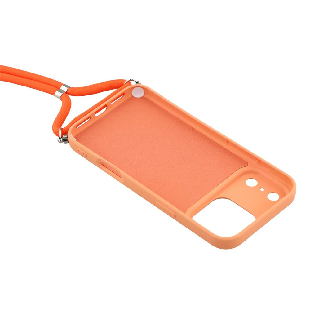 For iPhone 17 Pro Max Case Soft TPU Fiber Lining Phone Cover with Shoulder Strap - Orange - Image 4