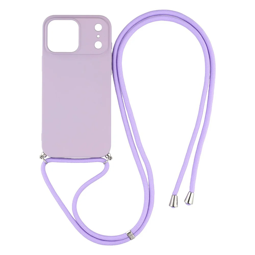 For iPhone 17 Pro Max Case Soft TPU Fiber Lining Phone Cover with Shoulder Strap - Purple