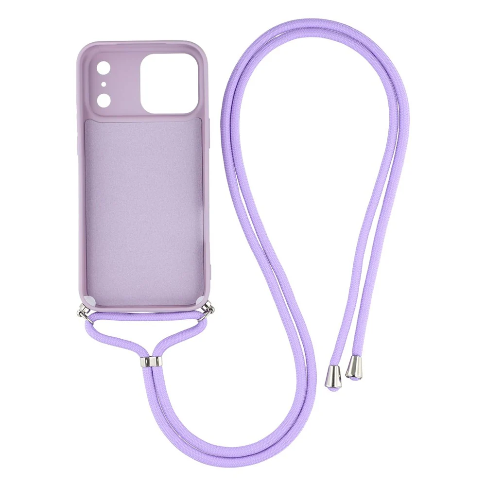 For iPhone 17 Pro Max Case Soft TPU Fiber Lining Phone Cover with Shoulder Strap - Purple - Image 2