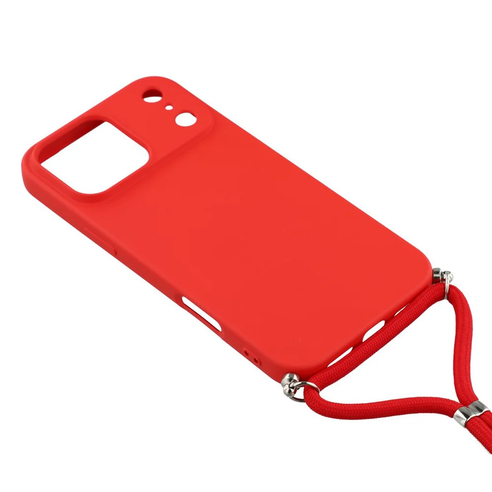 For iPhone 17 Pro Max Case Soft TPU Fiber Lining Phone Cover with Shoulder Strap - Red - Image 3