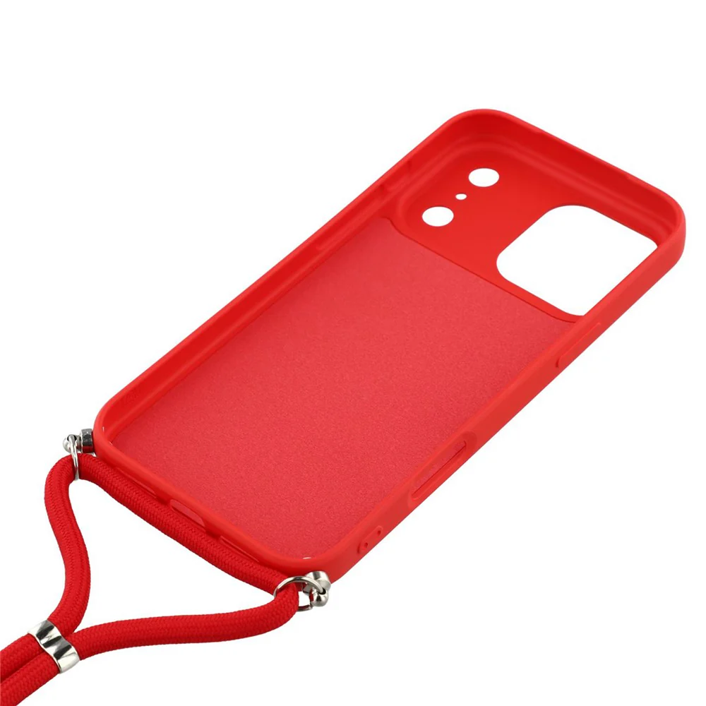 For iPhone 17 Pro Max Case Soft TPU Fiber Lining Phone Cover with Shoulder Strap - Red - Image 4