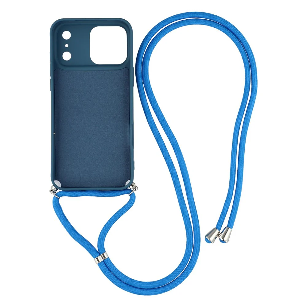 For iPhone 17 Pro Max Case Soft TPU Fiber Lining Phone Cover with Shoulder Strap - Sapphire - Image 2