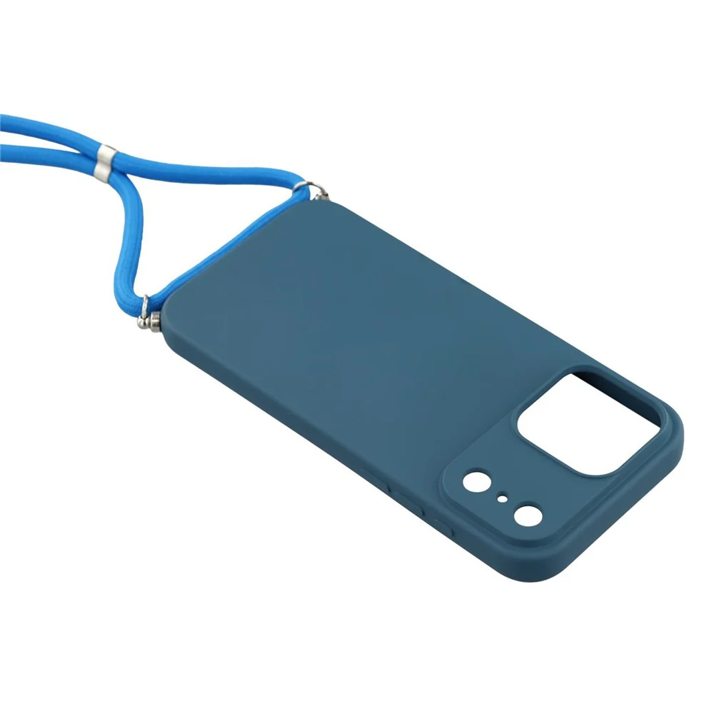 For iPhone 17 Pro Max Case Soft TPU Fiber Lining Phone Cover with Shoulder Strap - Sapphire - Image 4
