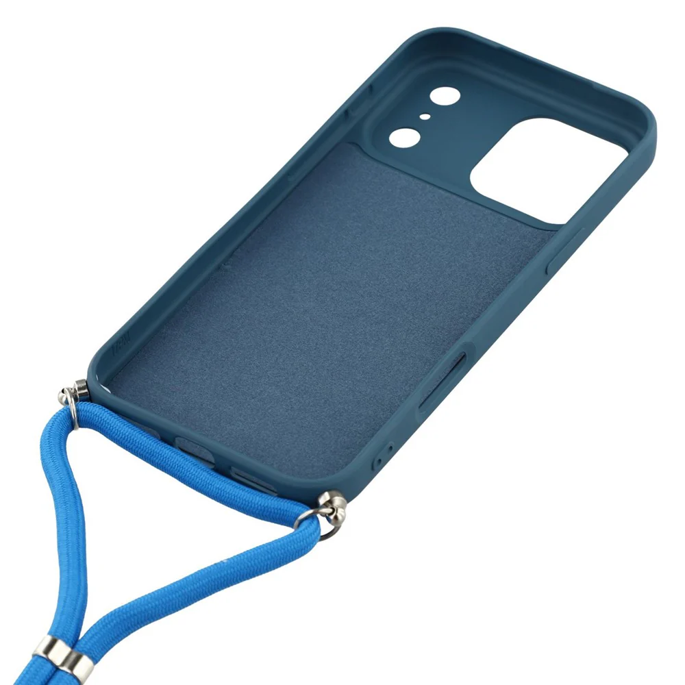 For iPhone 17 Pro Max Case Soft TPU Fiber Lining Phone Cover with Shoulder Strap - Sapphire - Image 5