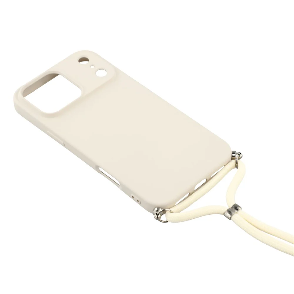 For iPhone 17 Pro Max Case Soft TPU Fiber Lining Phone Cover with Shoulder Strap - White - Image 3