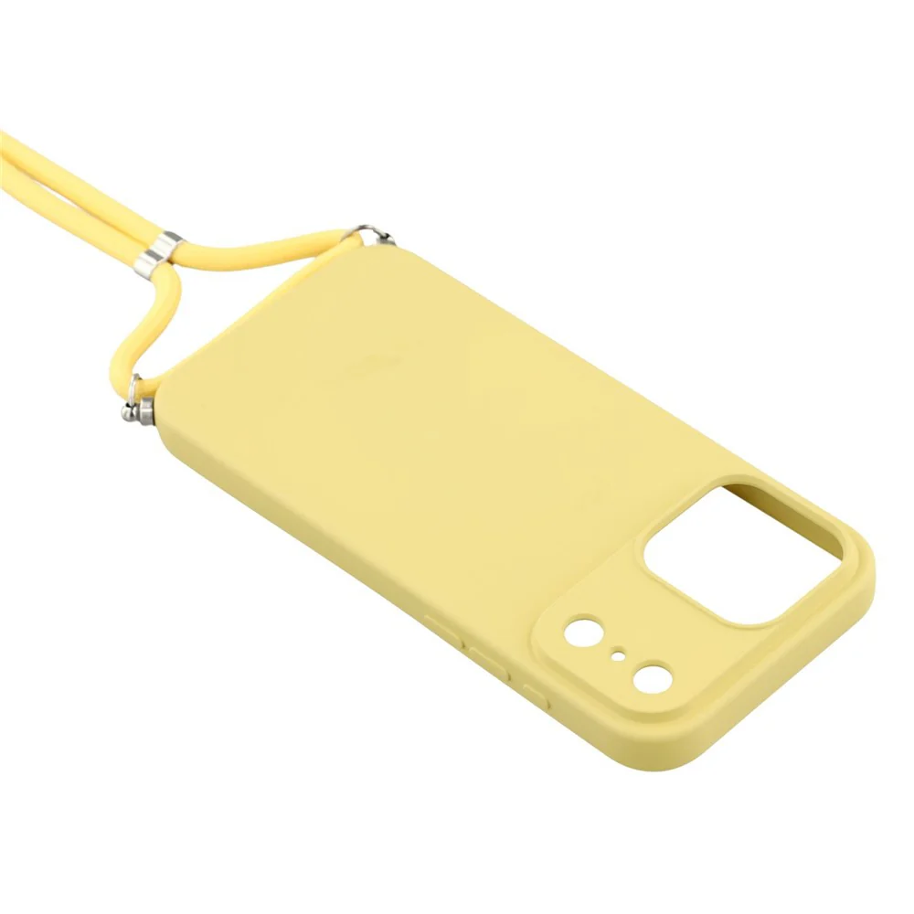 For iPhone 17 Pro Max Case Soft TPU Fiber Lining Phone Cover with Shoulder Strap - Yellow - Image 4