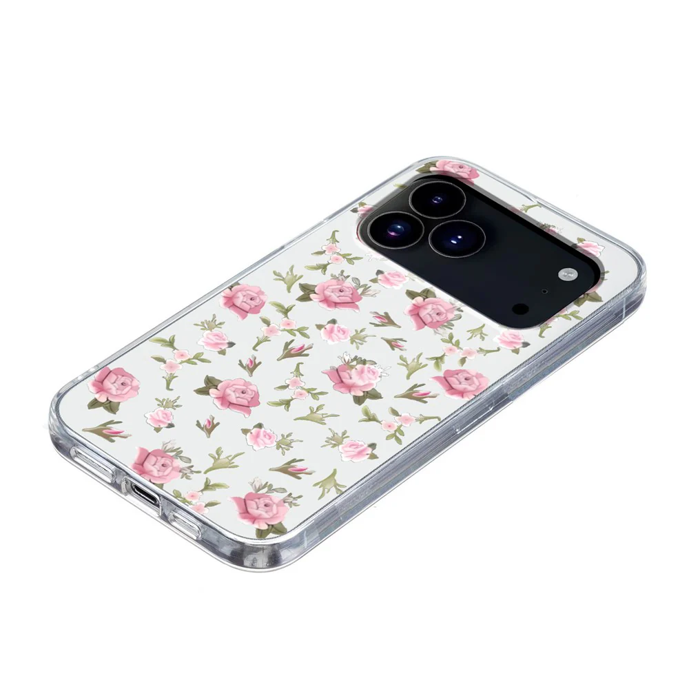 For iPhone 17 Pro Max Case Soft TPU Pattern Printing Phone Cover - Pink Flower - Image 4