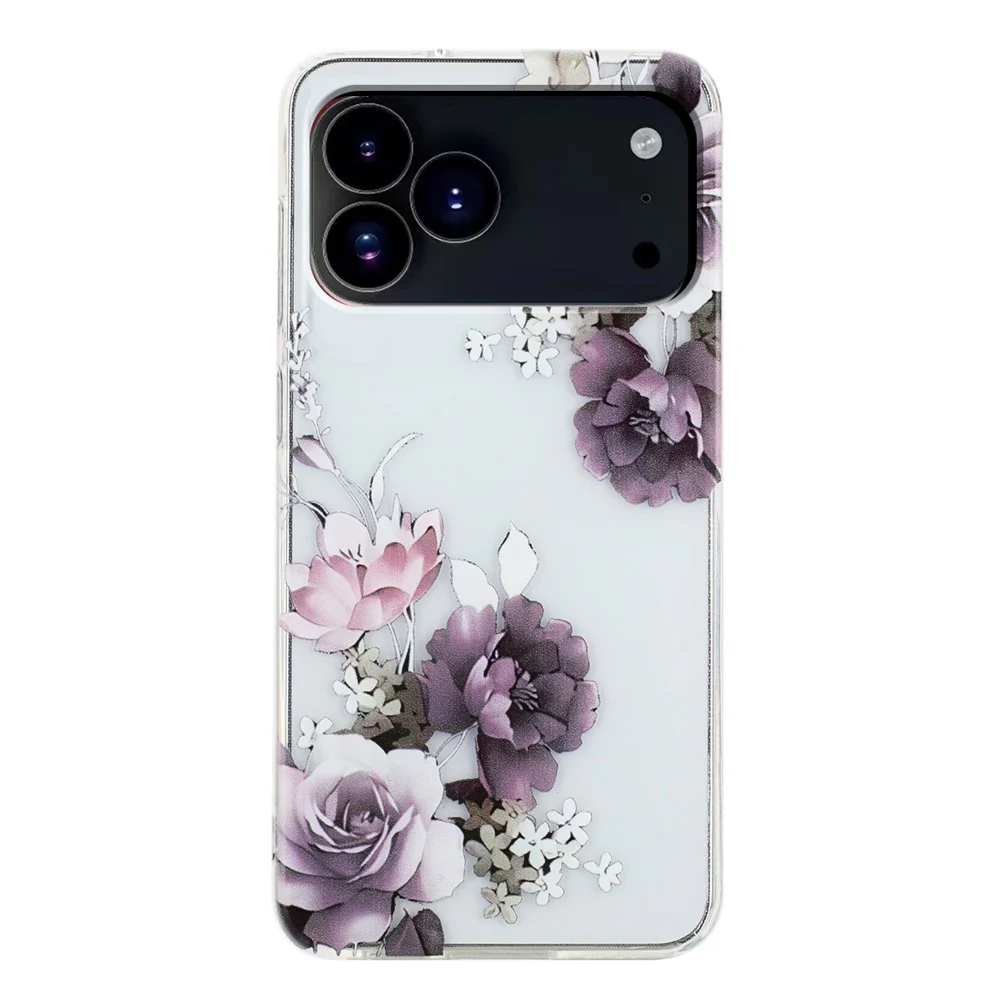 For iPhone 17 Pro Max Case Soft TPU Phone Back Cover Pattern Printing - Purple Peony - Image 2