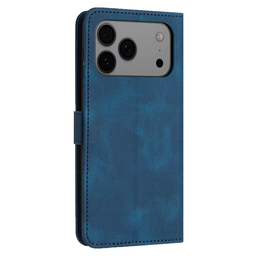 For iPhone 17 Pro Max Case Solid Color Leather Wallet Protective Phone Cover - Blue - Image 8
