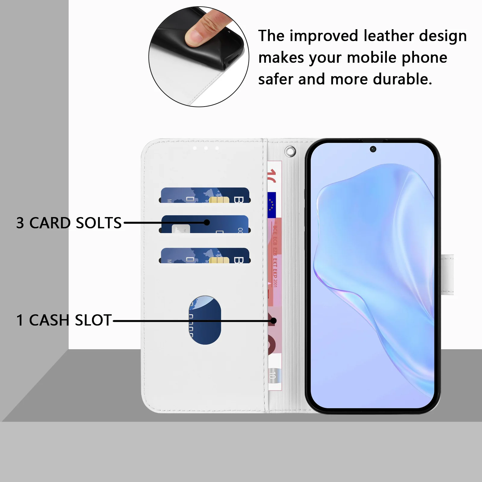 For iPhone 17 Pro Max Case Solid Color Wallet Leather Phone Cover with Strap - White - Image 4