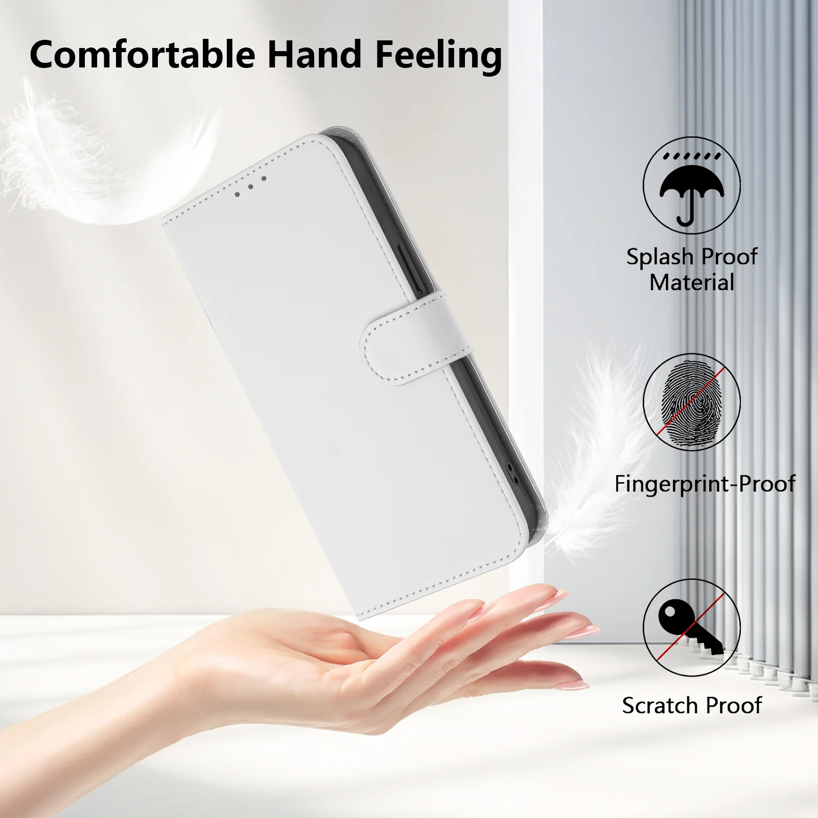 For iPhone 17 Pro Max Case Solid Color Wallet Leather Phone Cover with Strap - White - Image 5
