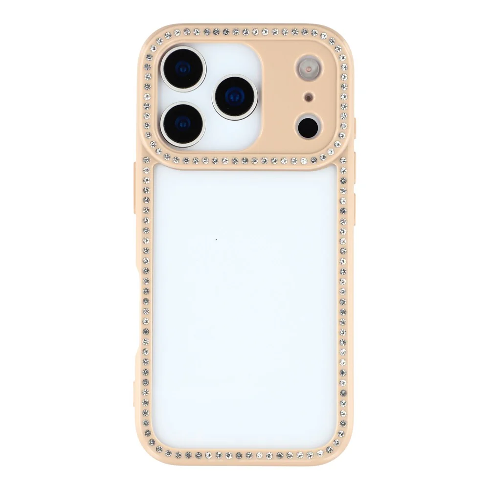 For iPhone 17 pro max Case Sparkling Rhinestone Decor TPU + PC Clear Phone Back Cover - Brown - Image 3