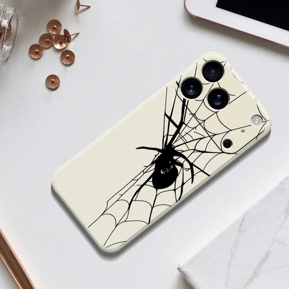 For iPhone 17 Pro Max Case Spider Pattern Printing Straight Edge TPU Phone Back Cover - Beige - Image 8