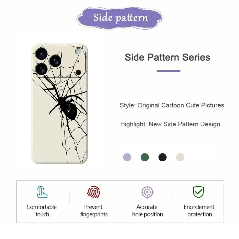 For iPhone 17 Pro Max Case Spider Pattern Printing Straight Edge TPU Phone Back Cover - Black - Image 2