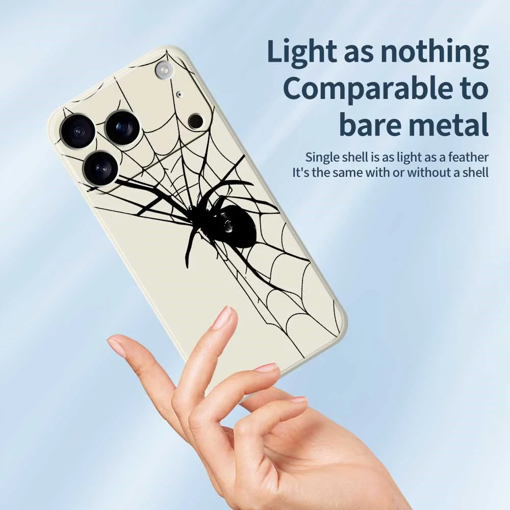 For iPhone 17 Pro Max Case Spider Pattern Printing Straight Edge TPU Phone Back Cover - Black - Image 4