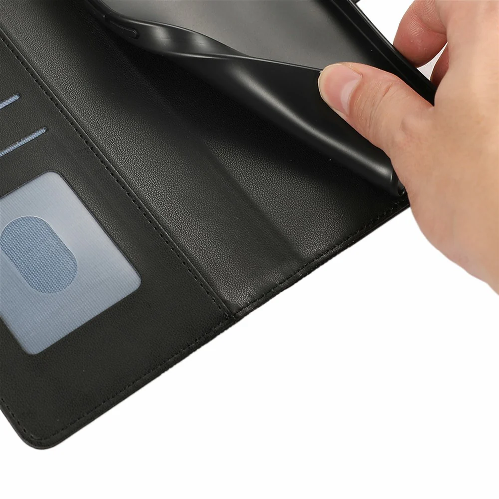 For iPhone 17 Pro Max Case Splicing Imprinted Rhombus Leather Phone Cover with Wrist Strap - Black - Image 6