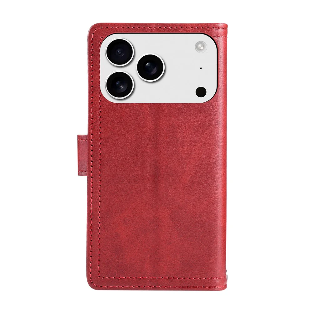 For iPhone 17 Pro Max Case Split Leather Magnetic Wallet Phone Protector with Wrist Strap - Red - Image 6