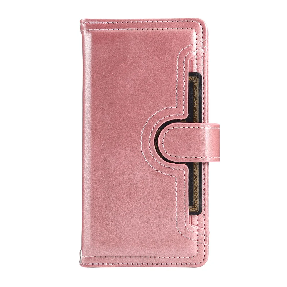 For iPhone 17 Pro Max Case Split Leather Magnetic Wallet Phone Protector with Wrist Strap - Rose Gold - Image 5