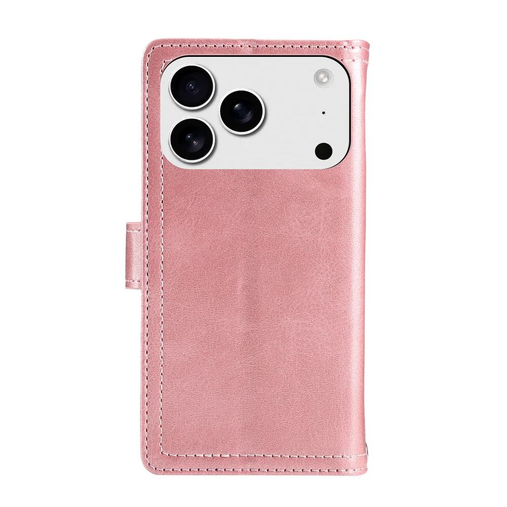 For iPhone 17 Pro Max Case Split Leather Magnetic Wallet Phone Protector with Wrist Strap - Rose Gold - Image 6