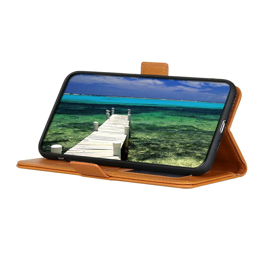 For iPhone 17 Pro Max Case Stand Cowhide Texture PU Leather Phone Cover - Yellow - Image 3