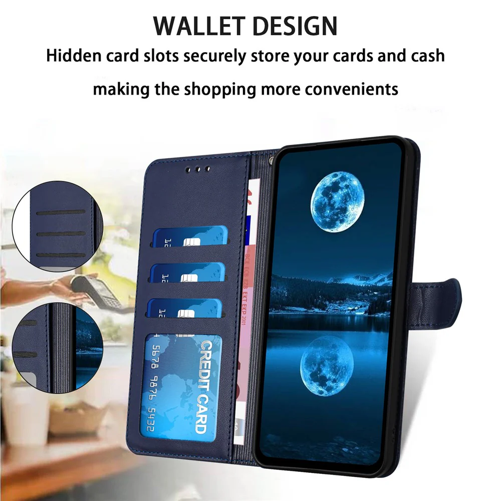 For iPhone 17 Pro Max Case Stand Wallet Leather Phone Cover with Strap - Blue - Image 2