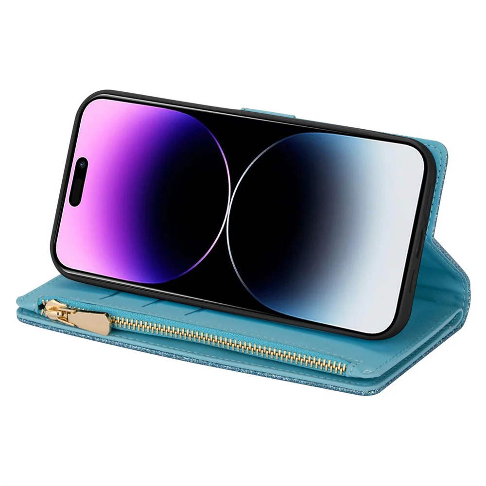 For iPhone 17 Pro Max Case Starry Sky Carving Leather Wallet Phone Cover with Wrist Strap - Blue - Image 3
