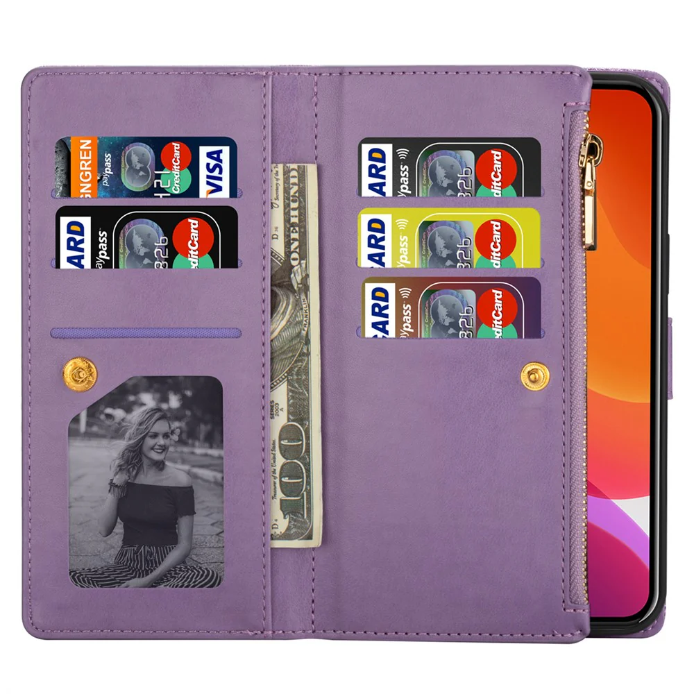 For iPhone 17 Pro Max Case Starry Sky Carving Leather Wallet Phone Cover with Wrist Strap - Purple - Image 5