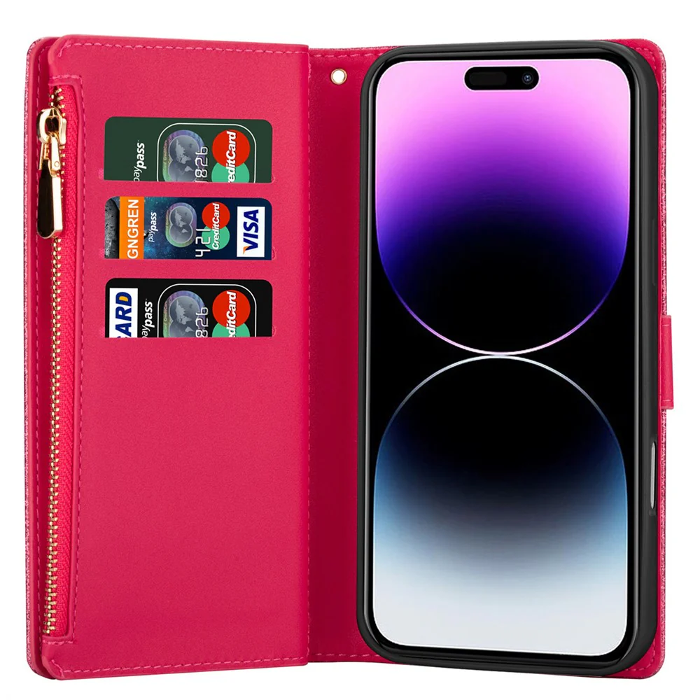 For iPhone 17 Pro Max Case Starry Sky Carving Leather Wallet Phone Cover with Wrist Strap - Rose - Image 2