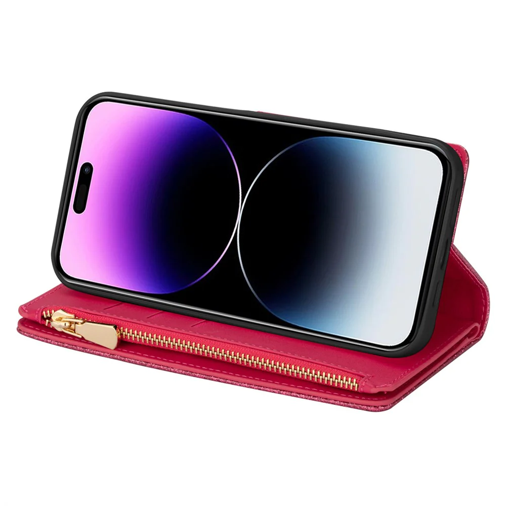 For iPhone 17 Pro Max Case Starry Sky Carving Leather Wallet Phone Cover with Wrist Strap - Rose - Image 3
