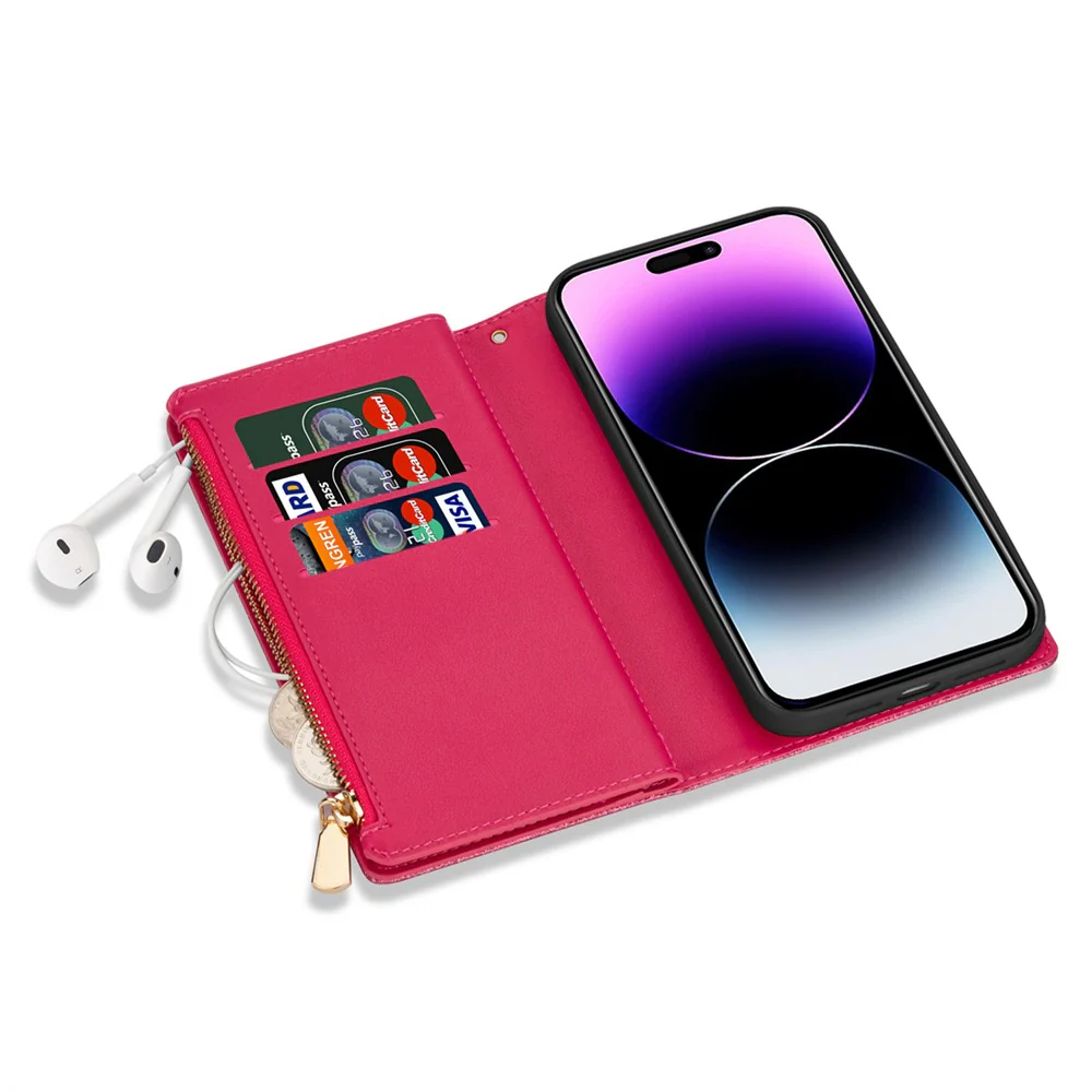 For iPhone 17 Pro Max Case Starry Sky Carving Leather Wallet Phone Cover with Wrist Strap - Rose - Image 4