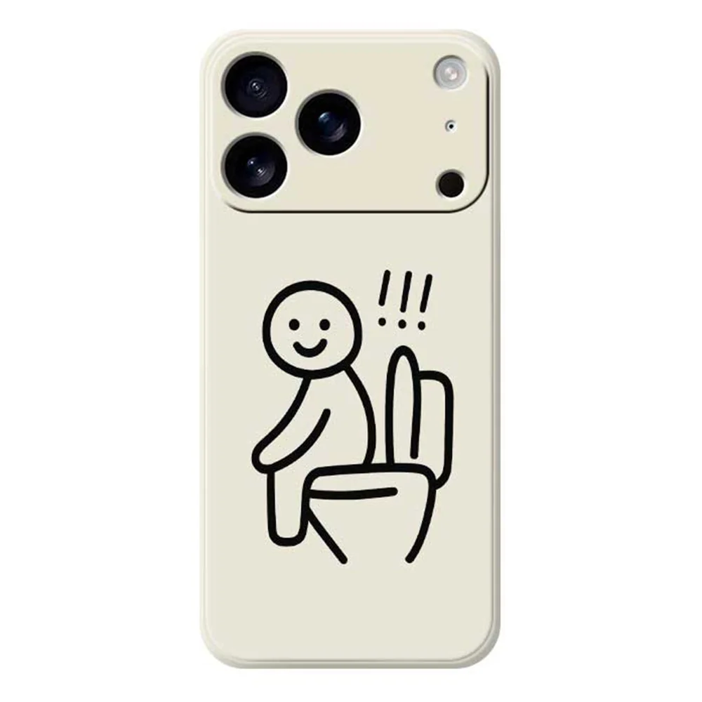 For iPhone 17 Pro Max Case Stickman Toilet Pattern Printing Straight Edge TPU Phone Back Cover - Beige