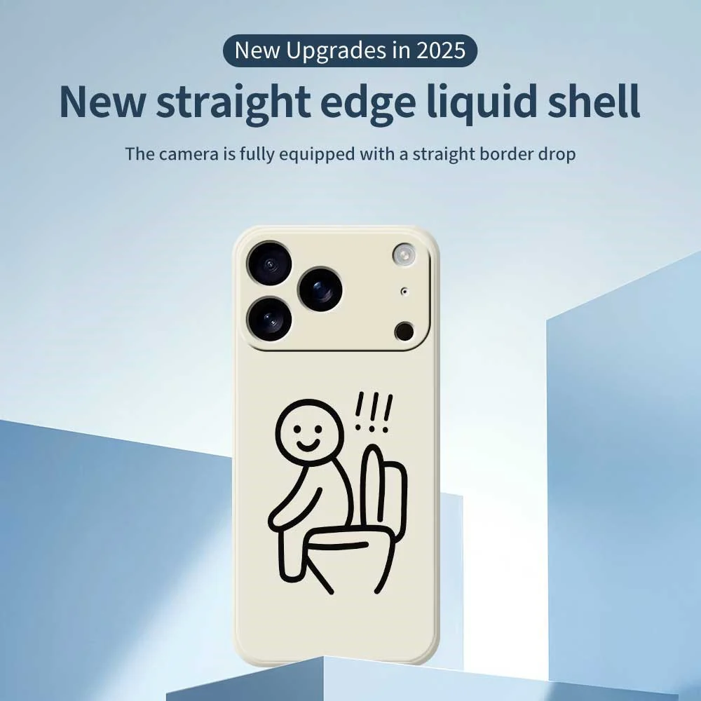 For iPhone 17 Pro Max Case Stickman Toilet Pattern Printing Straight Edge TPU Phone Back Cover - Beige - Image 3