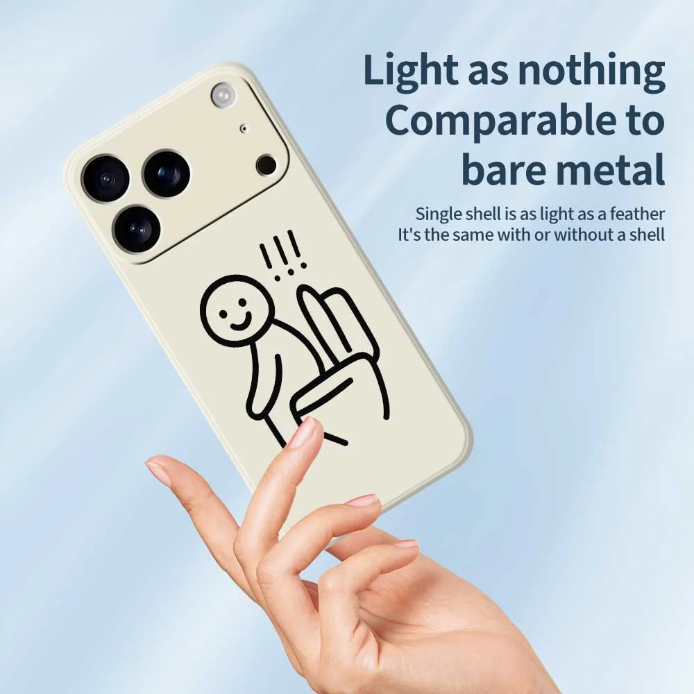 For iPhone 17 Pro Max Case Stickman Toilet Pattern Printing Straight Edge TPU Phone Back Cover - Beige - Image 4