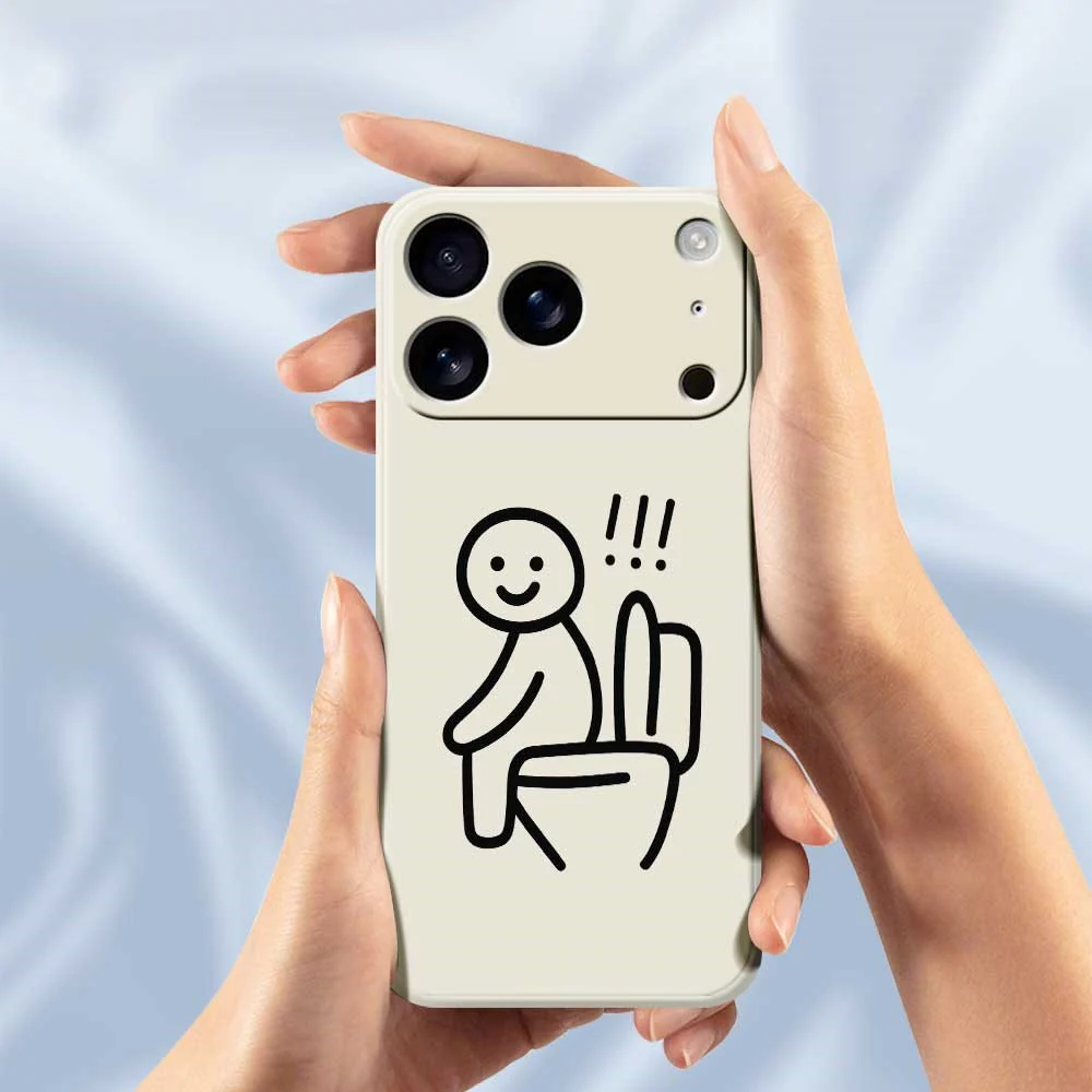 For iPhone 17 Pro Max Case Stickman Toilet Pattern Printing Straight Edge TPU Phone Back Cover - Beige - Image 6