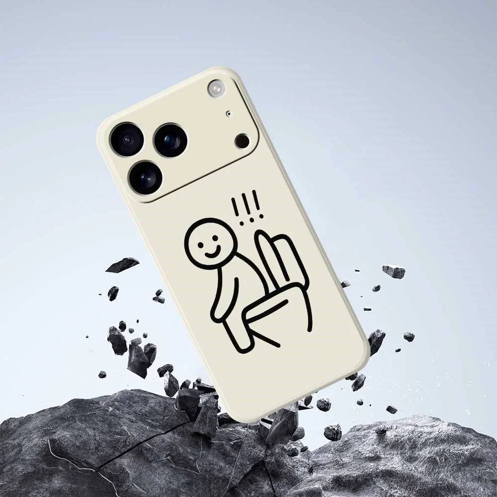 For iPhone 17 Pro Max Case Stickman Toilet Pattern Printing Straight Edge TPU Phone Back Cover - Beige - Image 7