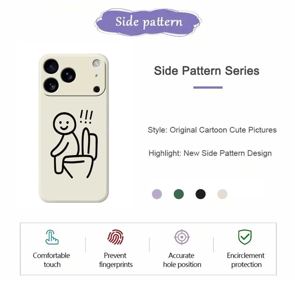 For iPhone 17 Pro Max Case Stickman Toilet Pattern Printing Straight Edge TPU Phone Back Cover - Purple - Image 2