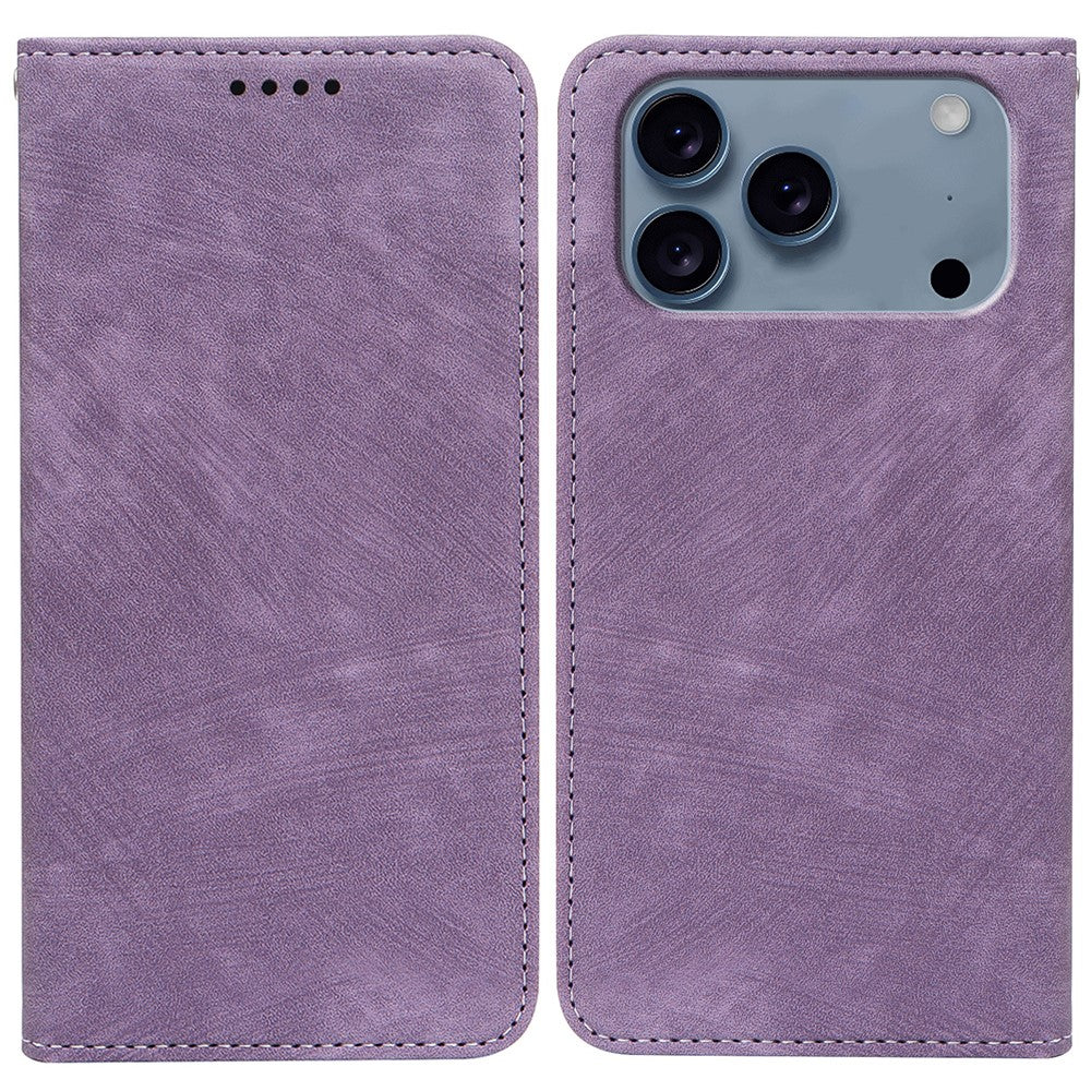 For iPhone 17 Pro Max Case Strong Magnetic Leather Wallet Phone Cover with Striped Texture - Purple