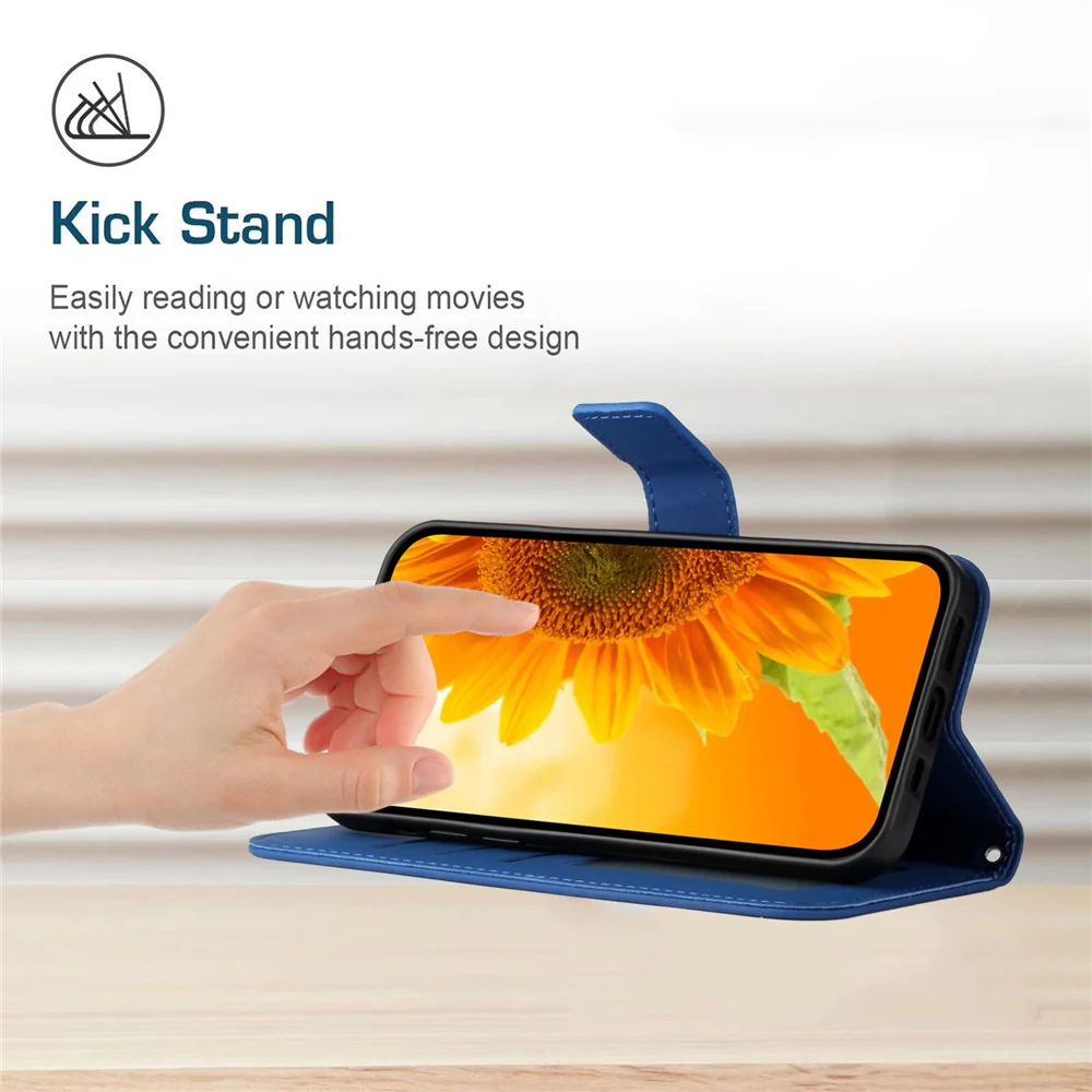 For iPhone 17 Pro Max Case Sunflower Imprint Leather Wallet Phone Cover with Wrist Strap - Sapphire - Image 3